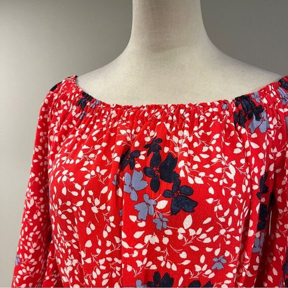 GAP Red and Blue long sleeve Floral mini Dress size small - Picture 2 of 13
